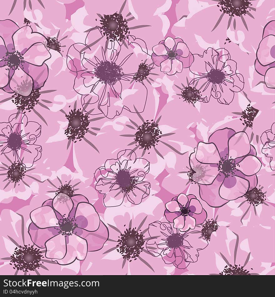 Vector seamless background with pink flowers. Vector seamless background with pink flowers