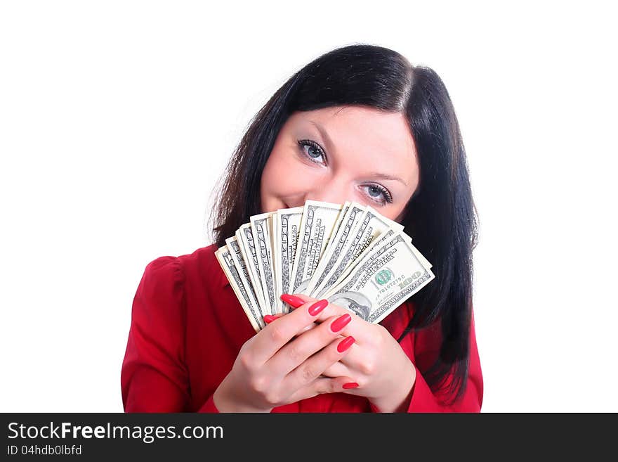 Girl and money white background isolated. Girl and money white background isolated