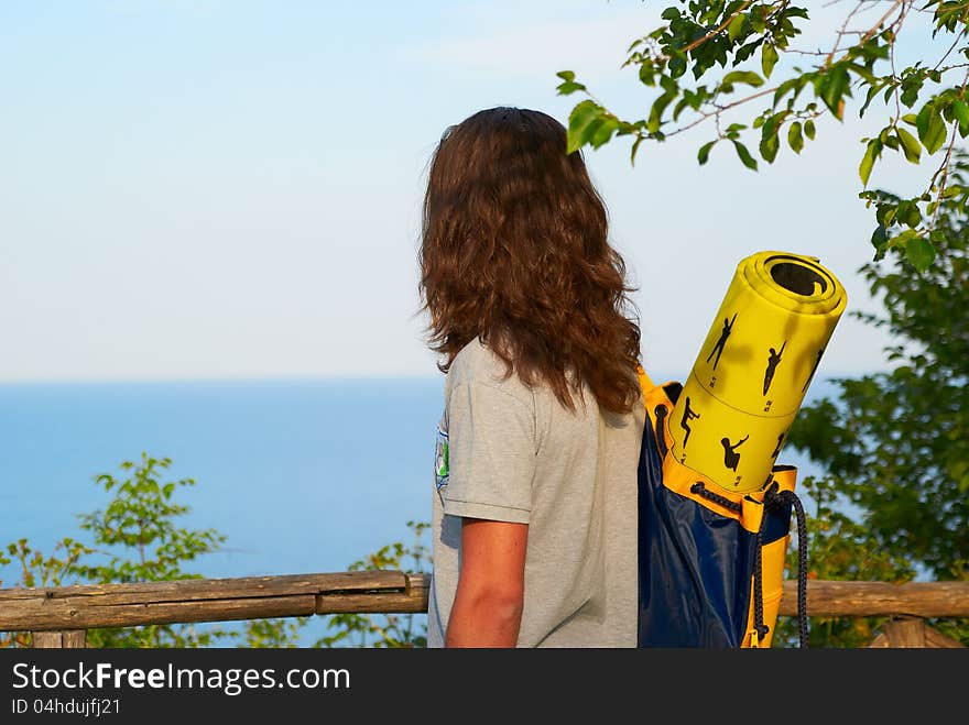 Portrait young handsome guy summer seascape