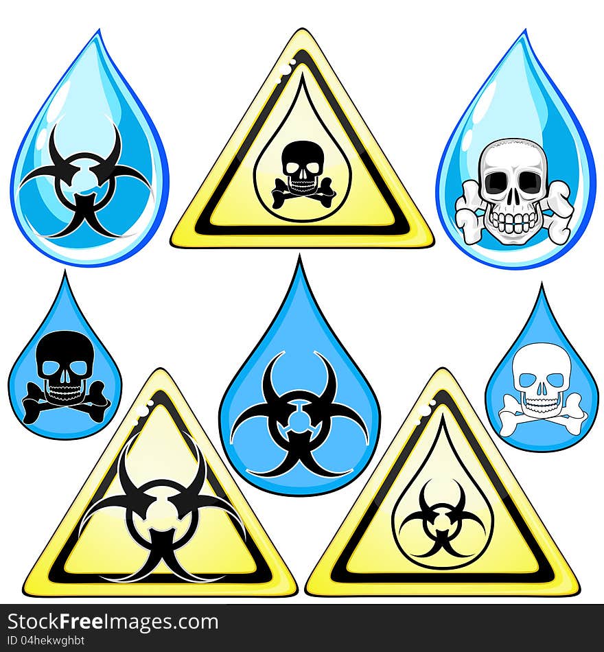 Set of signs and symbols for marking poison or dirty water. Set of signs and symbols for marking poison or dirty water