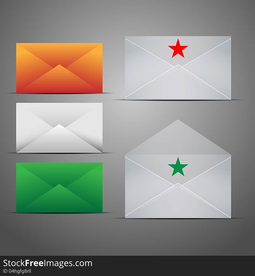 Mail Marketing Icon Set. Mail Envelopes with Reflection.