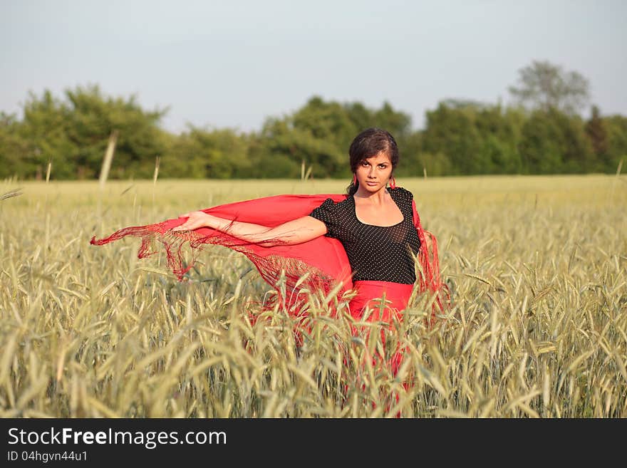 Woman in red dress