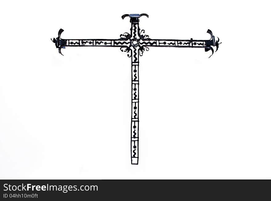 Image of metal crucifix isolated on white background