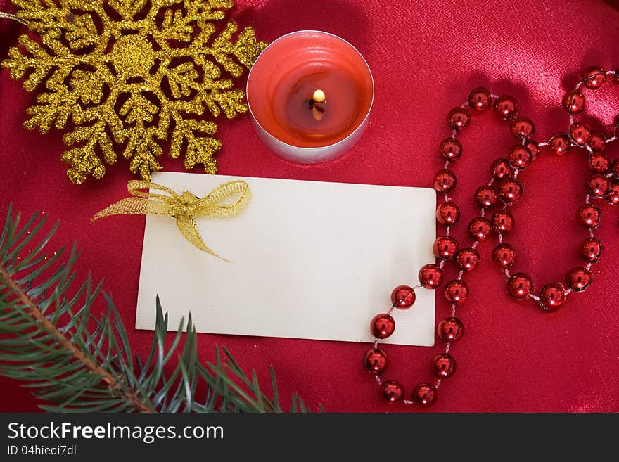 Christmas toys and decorations on red background. Christmas toys and decorations on red background