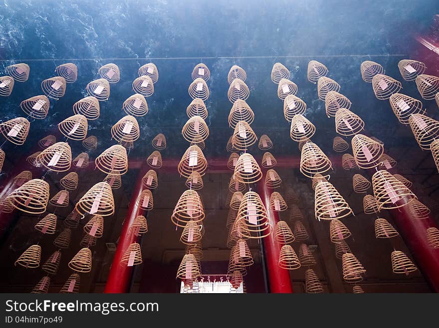 Burning spiral incense at a chinese temple