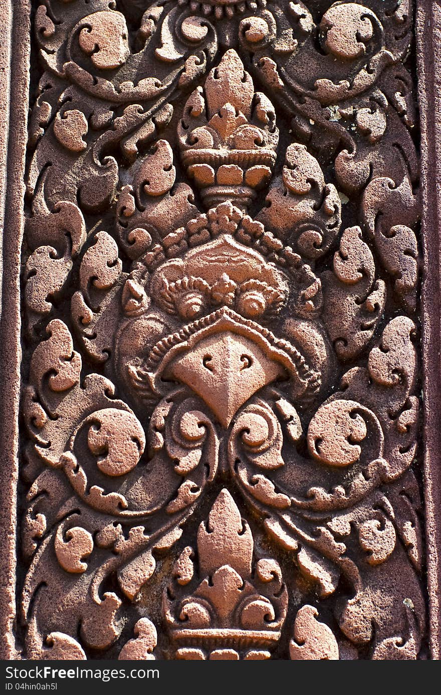 Ornate bas-reliefs at Banteay Srei. Ornate bas-reliefs at Banteay Srei