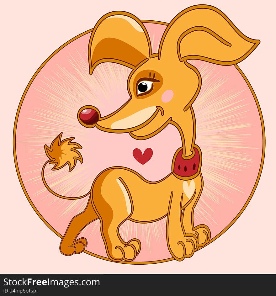 Stylized golden dog in a circle with a heart