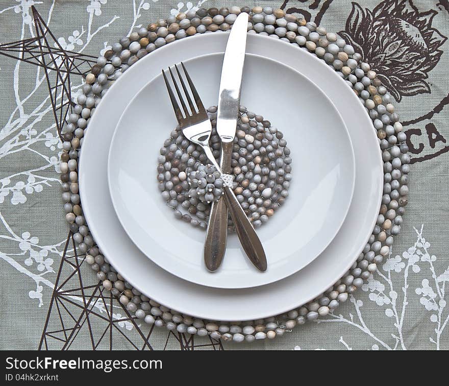 Table Place Setting With African Beaded Place Mats