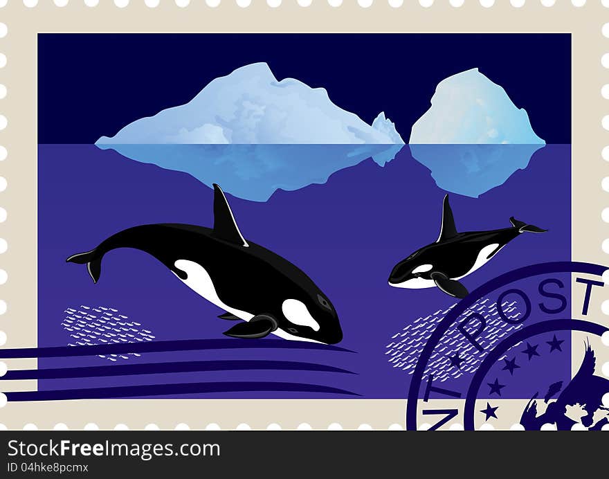 Postage Stamp With Killer Whales