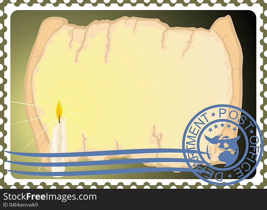 Postage stamp. Paper and a candle