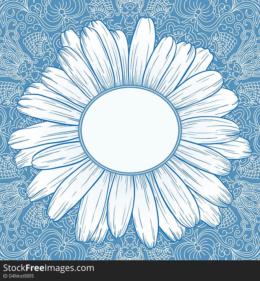 Vector illustration with ornament for greeting card with daisy. Vector illustration with ornament for greeting card with daisy.