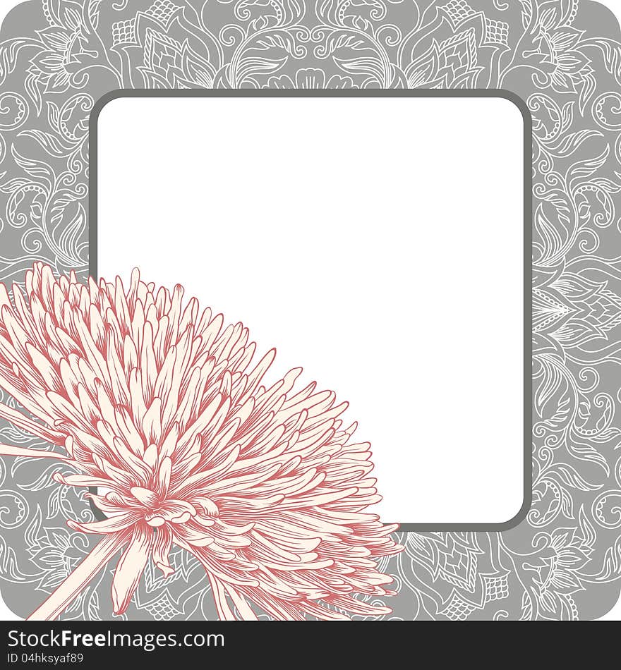 Vector illustration with ornament for greeting card with chrysanthemum. Vector illustration with ornament for greeting card with chrysanthemum.