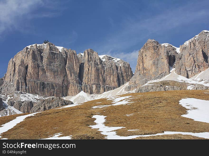 Ski resort of Val di Fassa, Dolomites, Italy, gruppo sella. Ski resort of Val di Fassa, Dolomites, Italy, gruppo sella