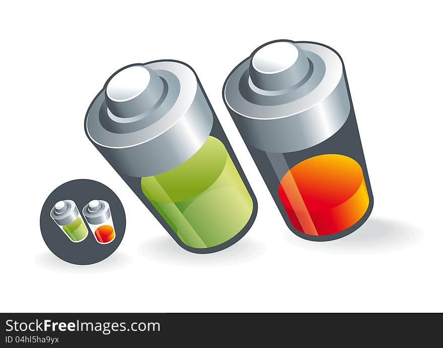 Illustration of two-state batteries for energy. Illustration of two-state batteries for energy