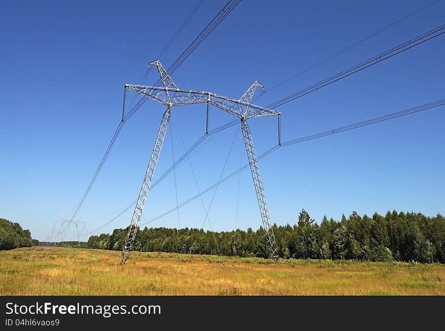 The high-voltage line running through the woods