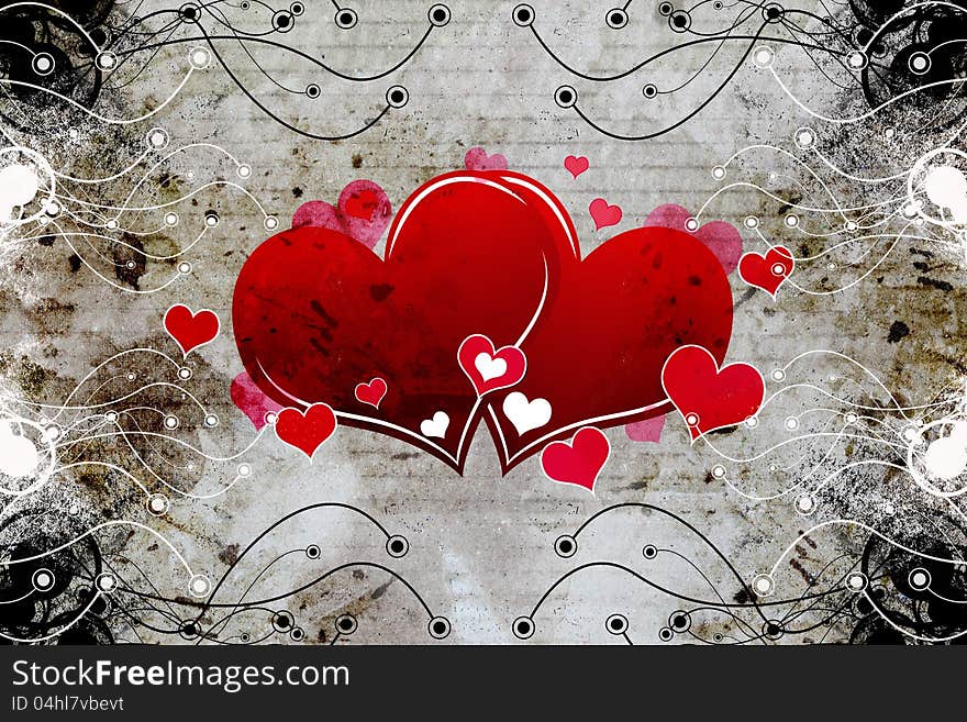 Decorative grunge heart design background. Decorative grunge heart design background