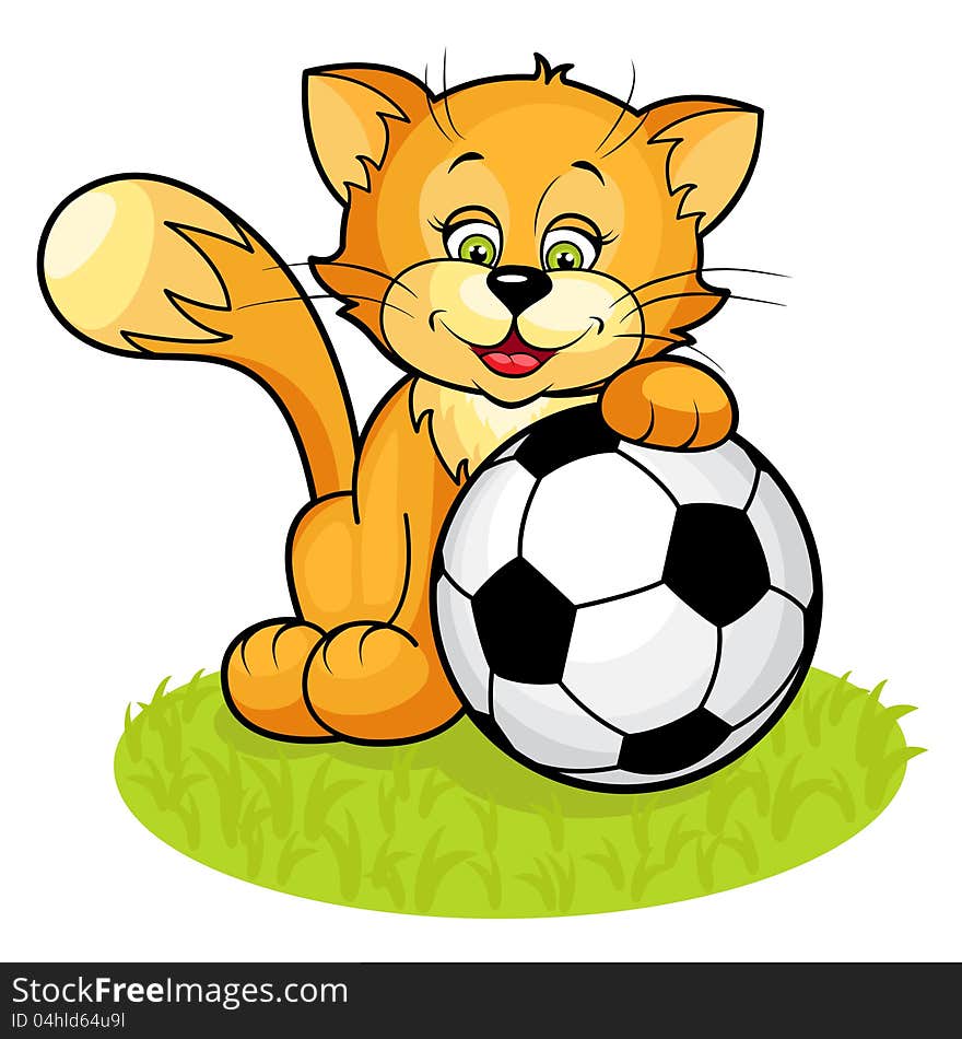Illustration of cute Kitten and soccer ball isolated on white background. Separate layers. Illustration of cute Kitten and soccer ball isolated on white background. Separate layers.