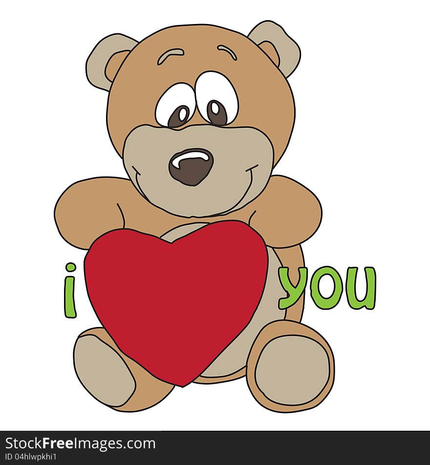 Nice cartoon style illustration of funny bear with heart