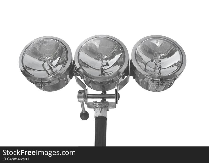 Three chrome spotlights isolated.