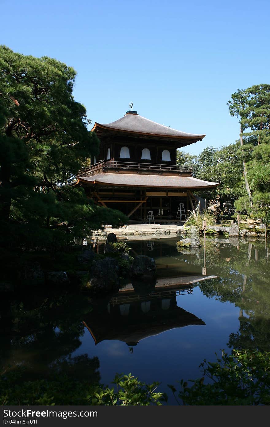 Ginkakuji Silver pavilion in Kyoto, Japan in renovation