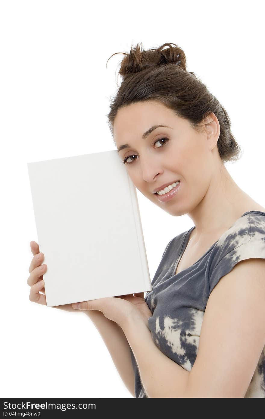 Beautiful Woman With Book On White Background