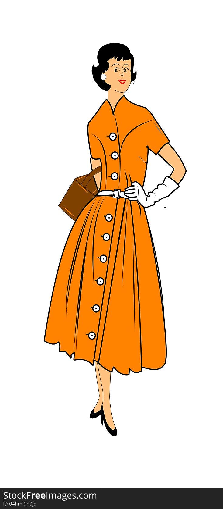 Lady dressed in fashionable fifties attire posing