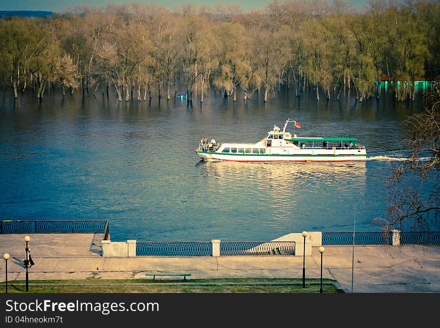 Passenger cruise ship on River