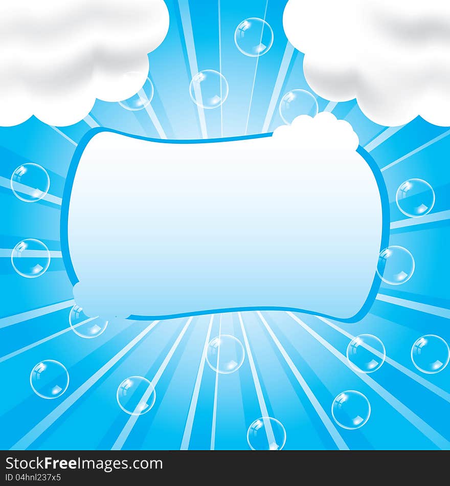 Abstract blue background with bubbles and clouds