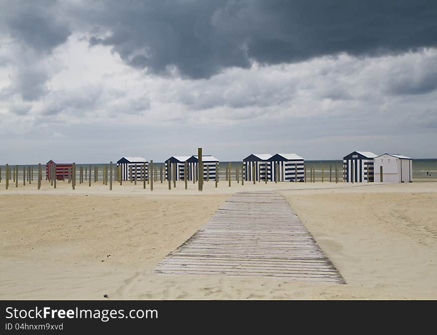 Beach Landscape with wooden beach huts. Beach Landscape with wooden beach huts