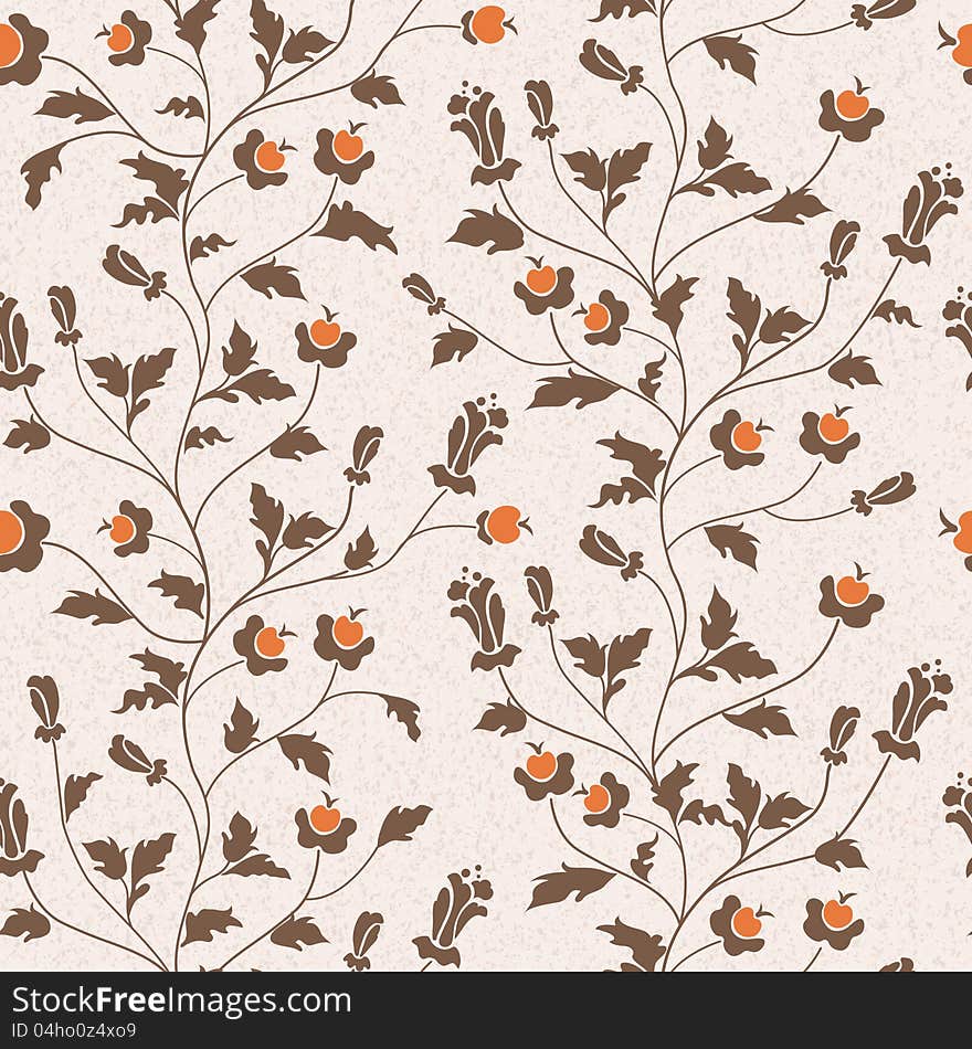 Vector seamless floral background with berries and flowers