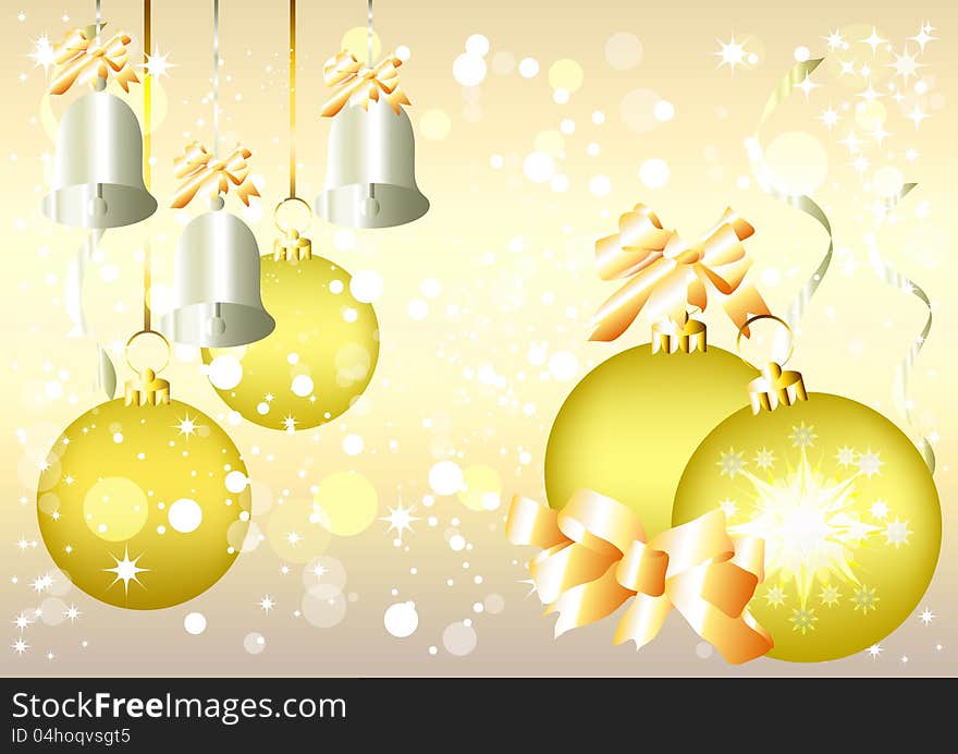 Christmas Vector  Background, Silver Bells, Golden