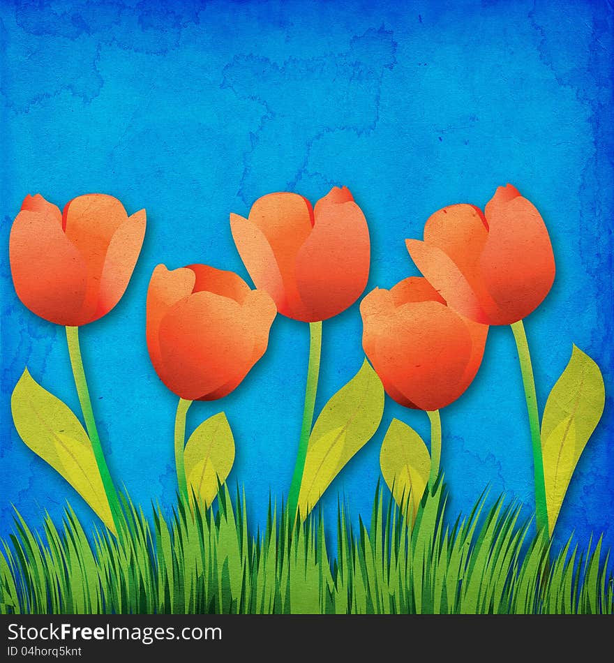 Grunge paper background with tulips flowers. Grunge paper background with tulips flowers.