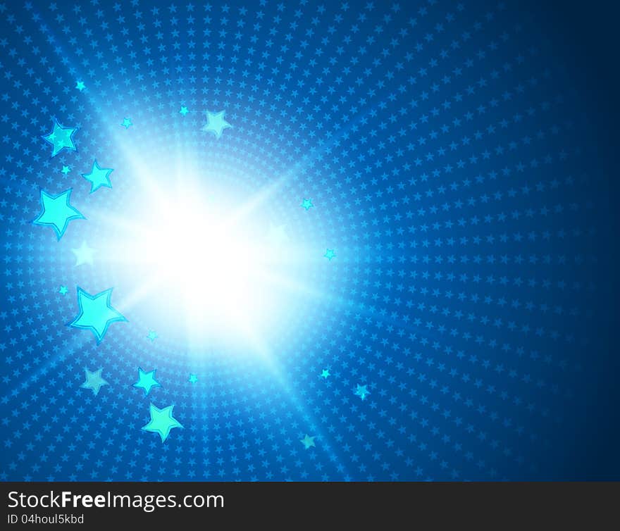 Abstract blue background with shining stars