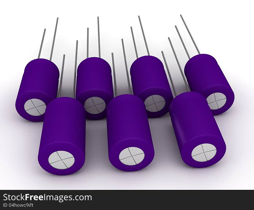 A set of blue cylinder capacitors