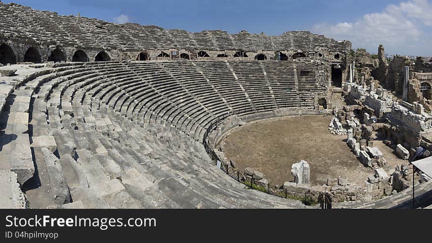 Ancient ruins of old theater in Side. Ancient ruins of old theater in Side