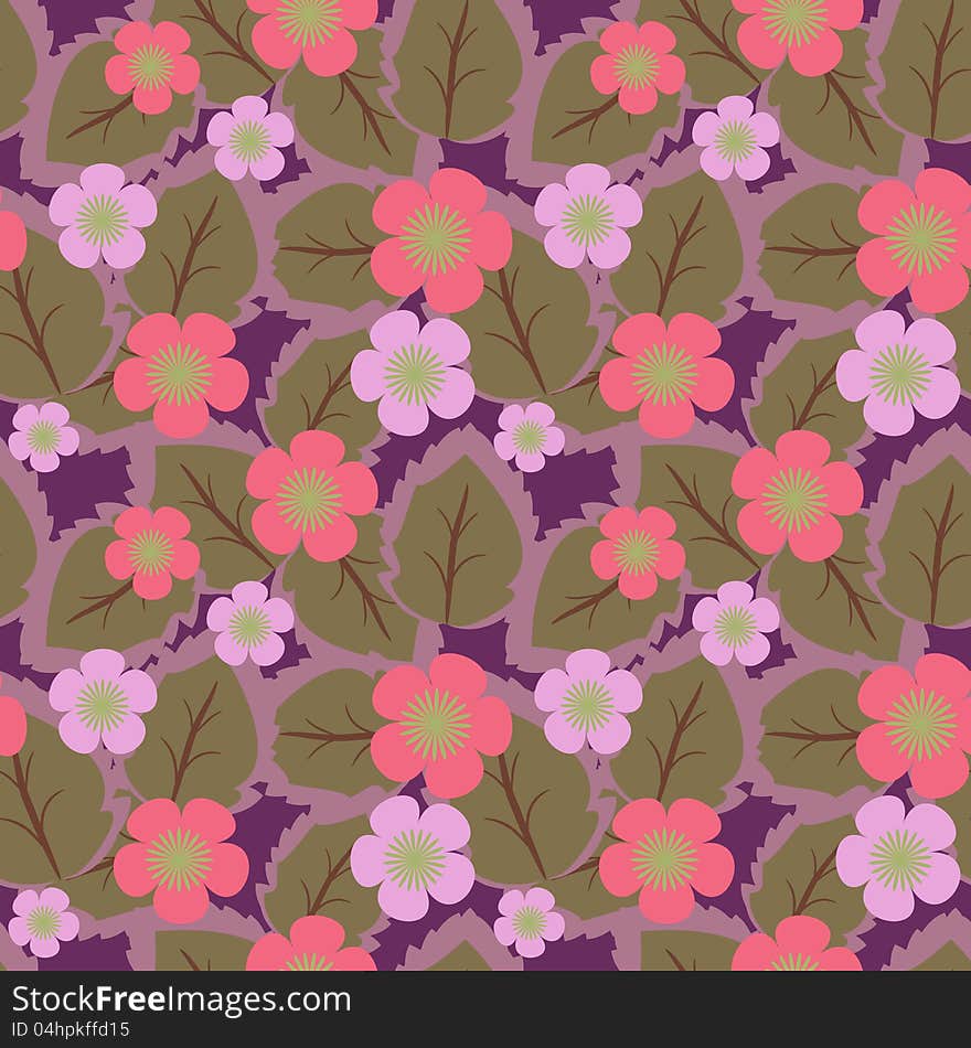 Seamless floral pattern with pink flowers