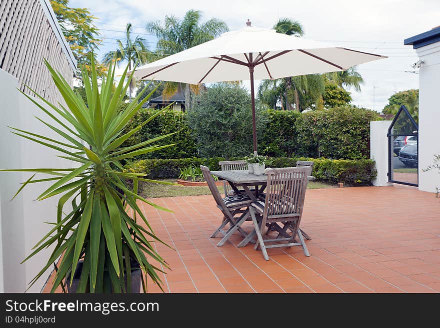 Modern backyard with table