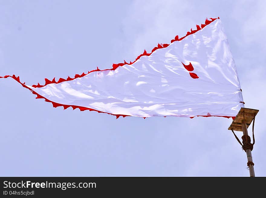 A large flag of the temple of Dwarka,Gujarat. A large flag of the temple of Dwarka,Gujarat