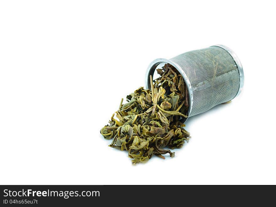 Used Tea in trash filter on White Background