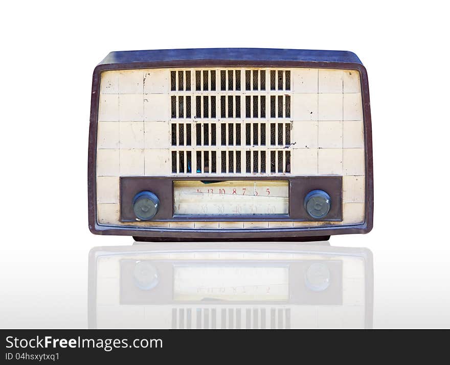 Old radio  on white background. Old radio  on white background.