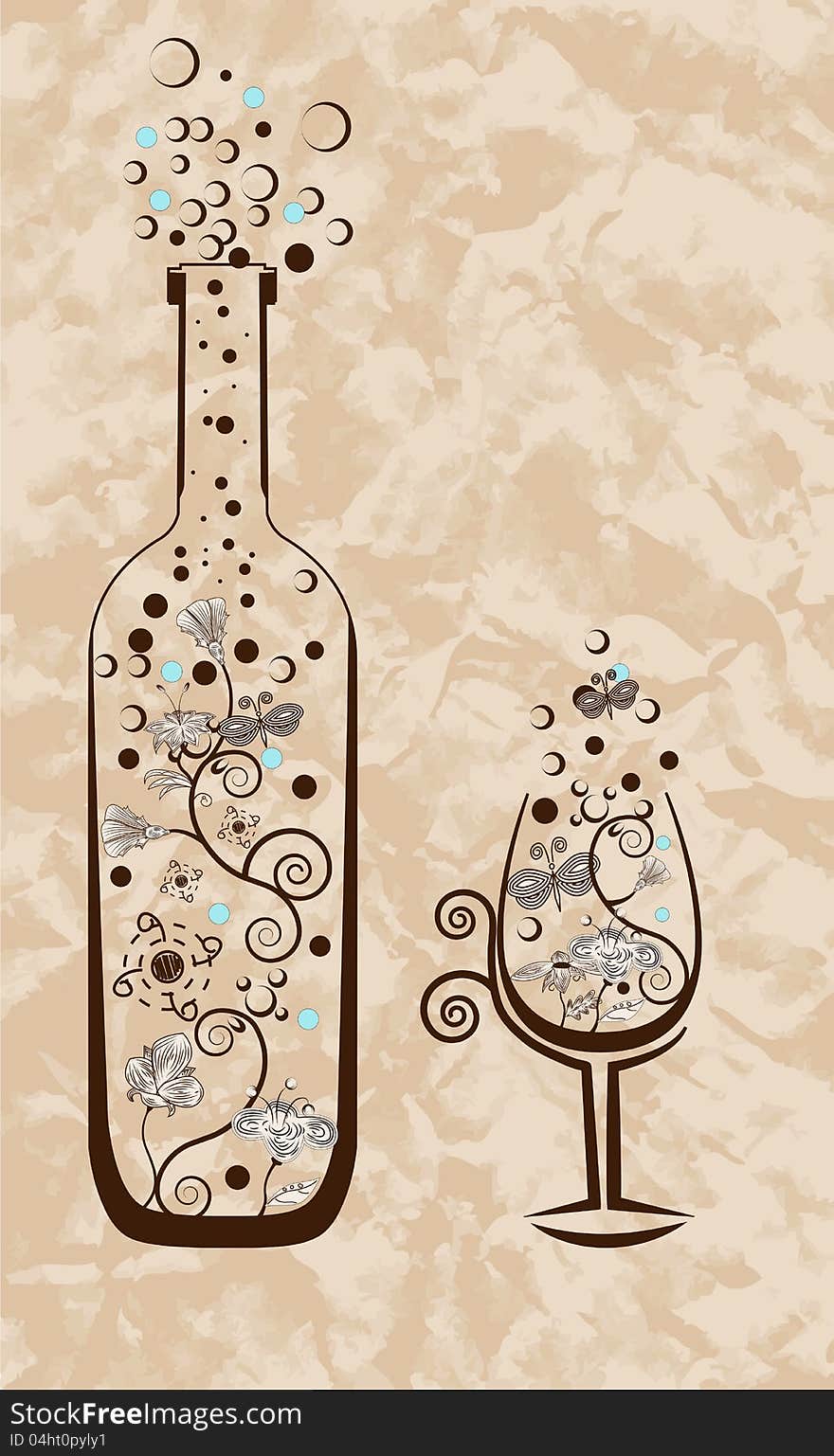 Wine bottle and glass.