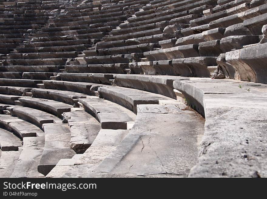 Ruins of ancient theater. Seats only close up