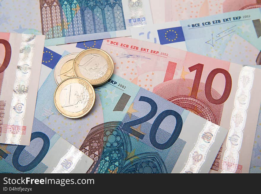 Euro coins and banknotes