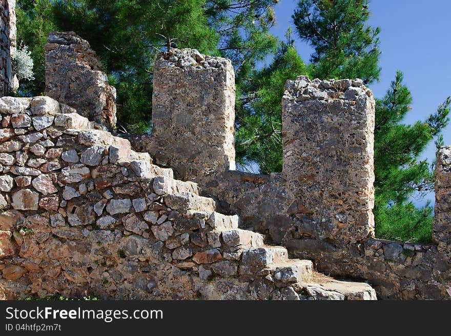 Stone steps of an ancient ladder.