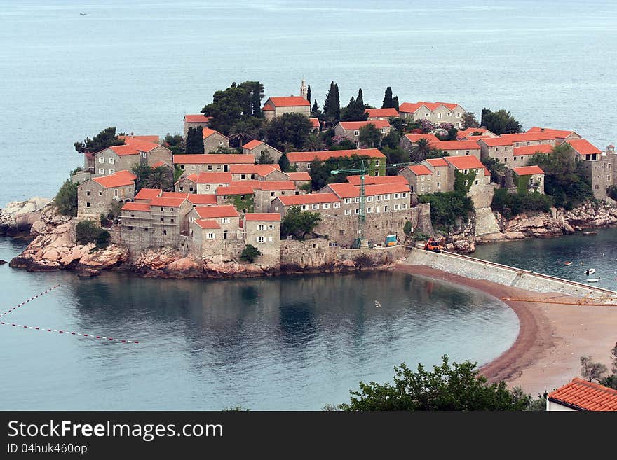 View of Sveti Stefan (St. Stefan) island in Adriatic sea, Montenegro. View of Sveti Stefan (St. Stefan) island in Adriatic sea, Montenegro