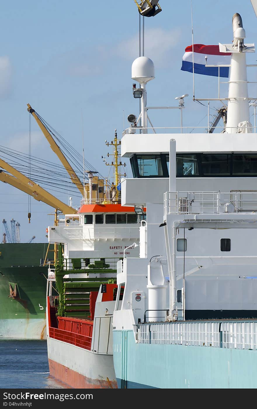 Cargo ships in the port of Aviles, Asturias, Spain