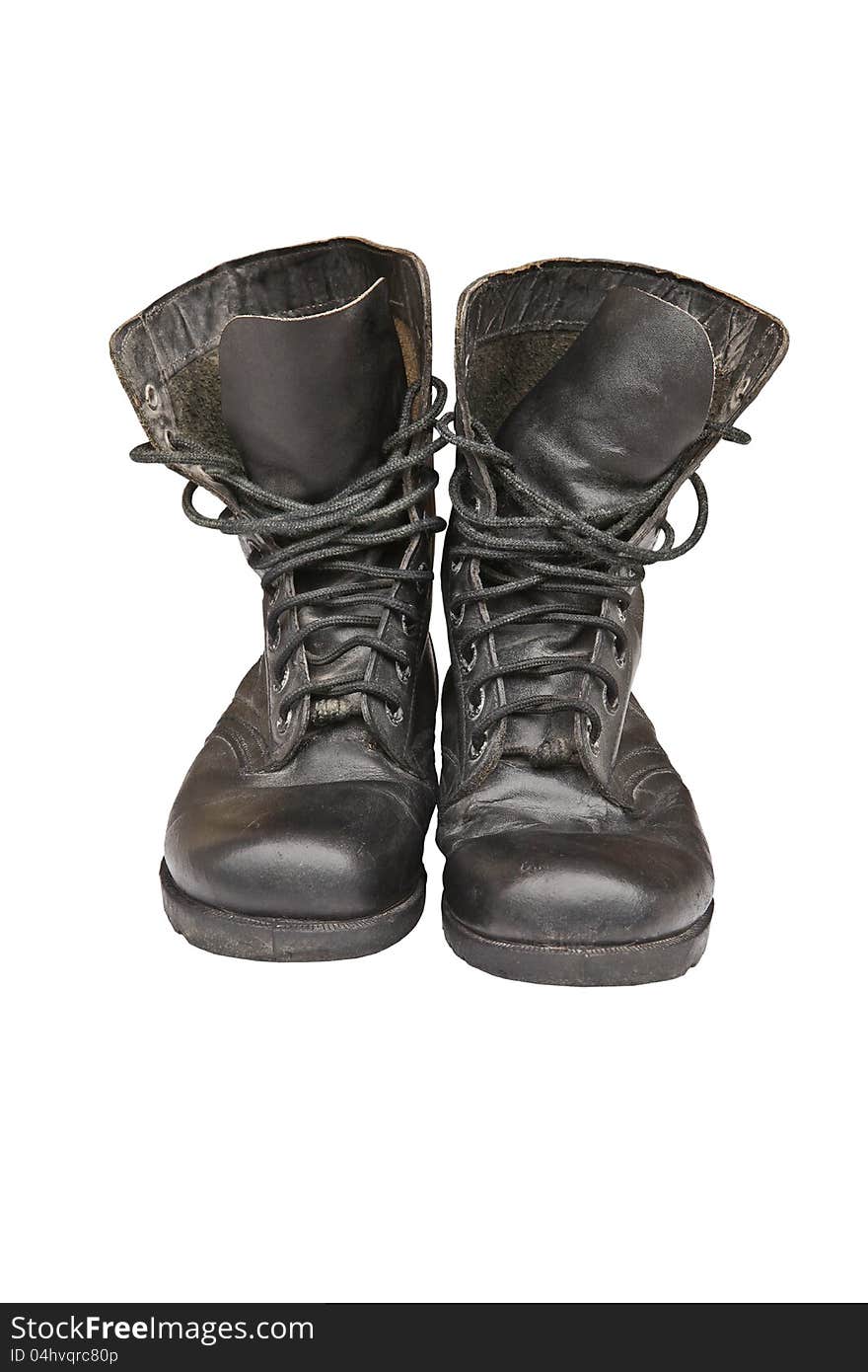 Old leather military boots with isolated background