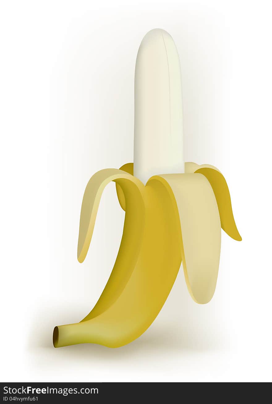 Open banana on a white background. Vector version