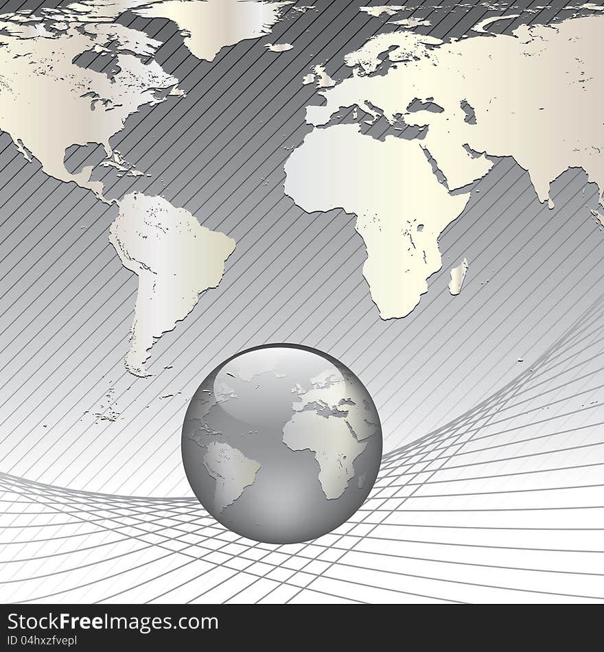 Abstract silver business background with earth map