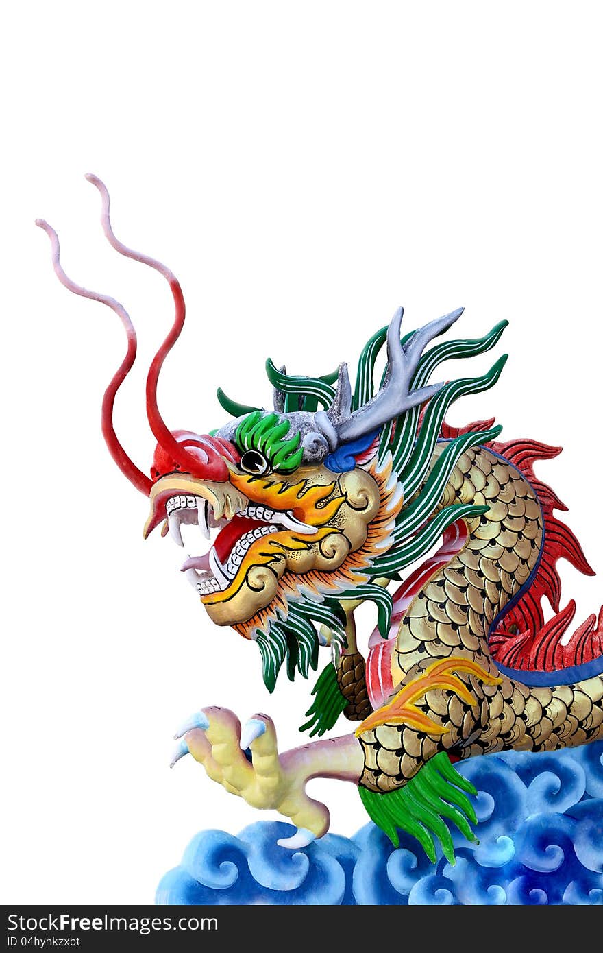 Golden dragon statue in white isolate